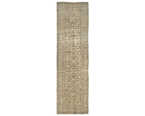 11 Ft Vintage Brown Persian Style Hand Knotted Low Pile Wool Runner Rug